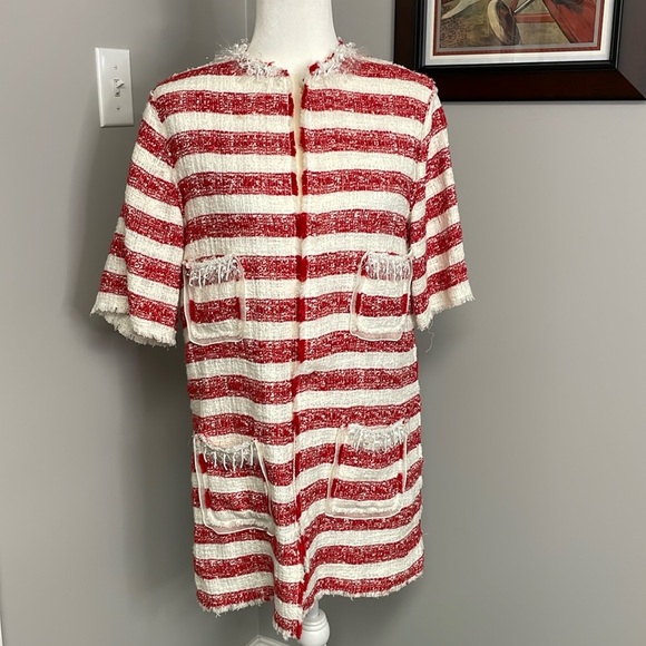 D&G Dolce Gabbana Red White Strip Tweed Evening Jacket Short Sleeve Sparkle - Picture 1 of 10